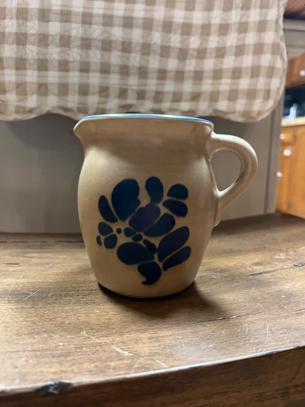 Pfaltzgraff Tan Ceramic Creamer with Blue Floral Motif
